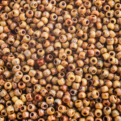 Miyuki seed bead, brown Picasso, size #11, 2x1,5 mm, ca. 1200 pcs