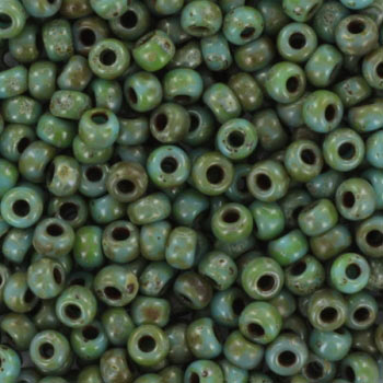Miyuki seed bead, turquoise, marbled #8, 3x1.8mm, ca. 480pcs. 12 gram
