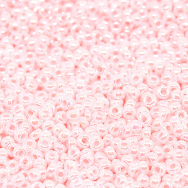 Miyuki seed bead, #11, light white/pink color lined, opaque, 2x1.5 mm, 12g, 1200pcs