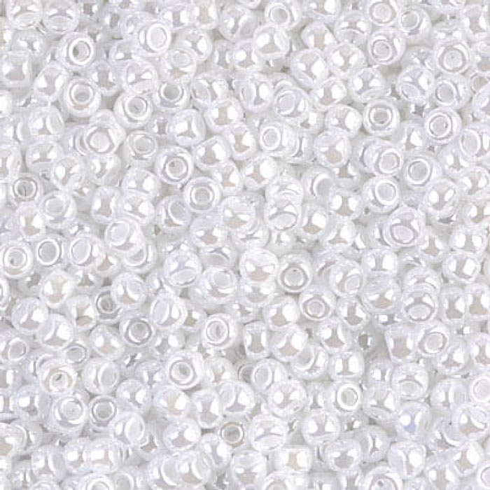 Miyuki seed bead, white ceylon, size #11, 2x1,5 mm, ca. 1200 pcs