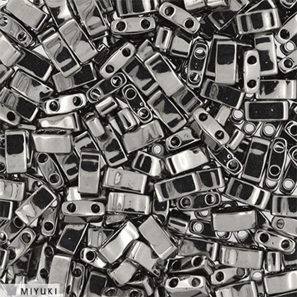 Miyuki, half Tila, two-hole-bead, opaque, dark metal, 5x2,3mm, 5gr, ca. 130pcs