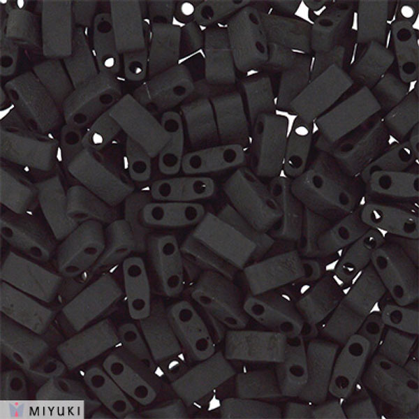 Miyuki, half Tila, two-hole-bead, opaque, matte black, 5x2,3mm, 5gr, ca. 130pcs