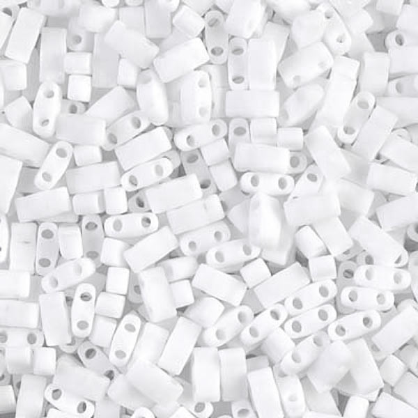 Miyuki half Tila, two-hole-bead, white, opaque, 5x2.3x2mm, 5gr, ca. 130pcs