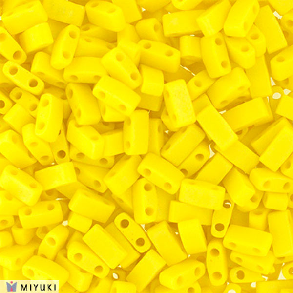 Miyuki half Tila, two-hole-bead, opaque, matte yellow, 5x2.3mm, 5gr, 130pcs