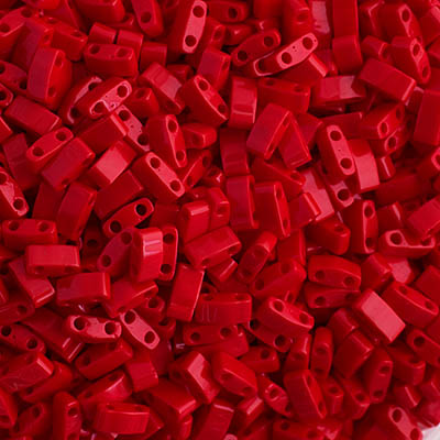 Miyuki half Tila, two-hole-bead, opaque dark red, 5x2.3mm, 5g, 130pcs
