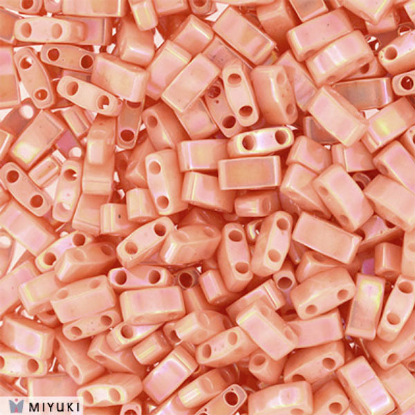 Miyuki half Tila, two-hole-bead, opaque salmon luster, 5x2.3x2mm, 5g, ca. 130pcs