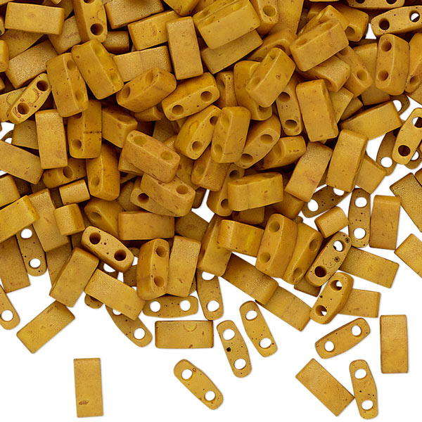 Miyuki, half Tila, two-hole-bead, matt, mustard yellow, 5x2,3mm, 5g, ca. 130pcs