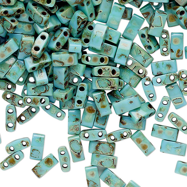 Miyuki, half Tila bead, opaque, antique turquoise blue, Picasso, 5x2.3mm, 5gr, 130pcs