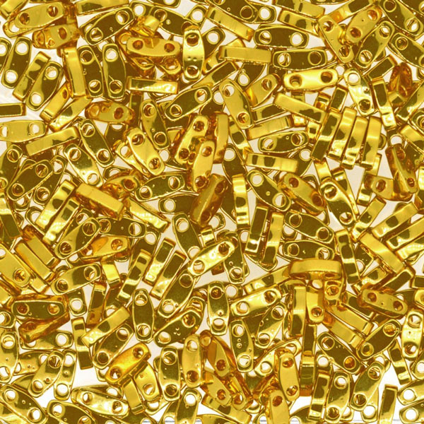 Miyuki quarter Tila beads, opaque, 24ct gold-plated, 5x1.3mm, 5gr, approx. 220pcs