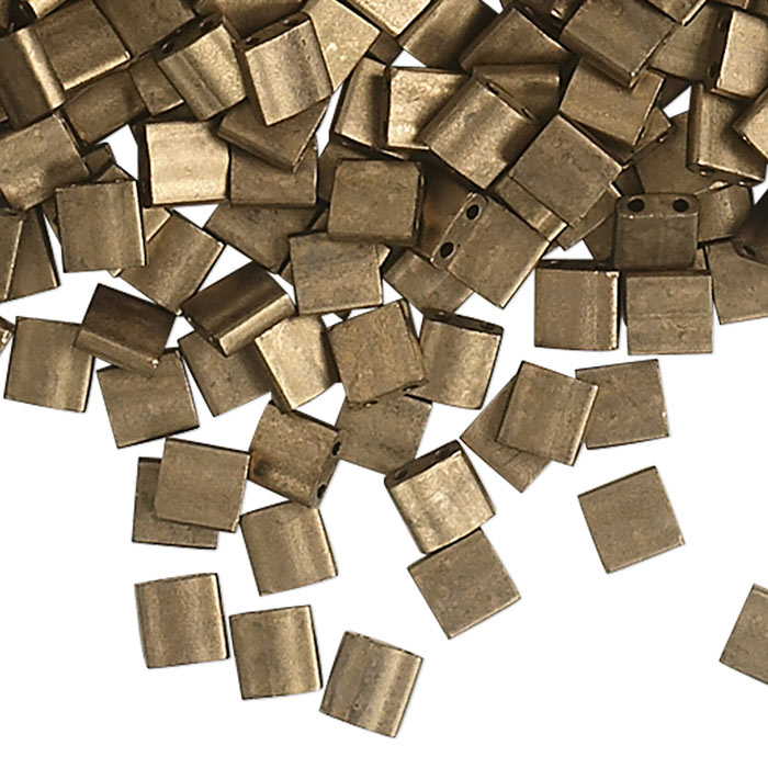 Miyuki Tila, two-hole-bead, matt, dark bronze, 5x5x2mm, 10g, ca. 110pcs