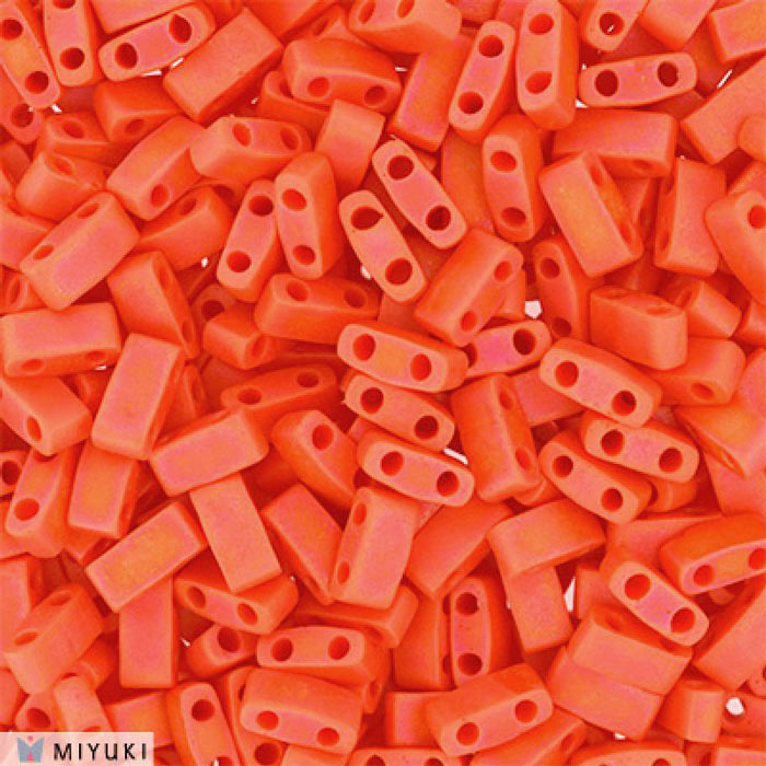 Miyuki half Tila, two-hole-bead, opaque, matte, orange, AB, 5x2,3mm, 5gr, ca. 130pcs