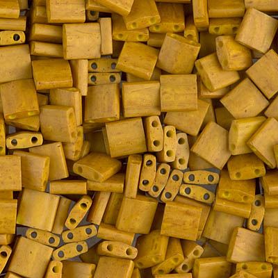 Miyuki Tila, two-hole-bead, matt, mustard yellow, 5x5x2mm, 10g, ca. 110pcs