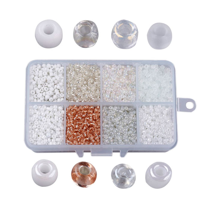 Seed bead mix in box, 3mm, size #8, white and light colors, ca. 4200 beads, 1 pc