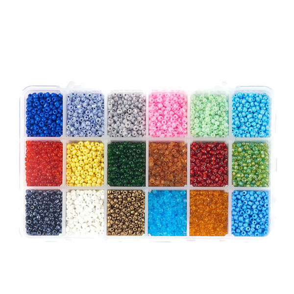 Seed bead mix in box, 3mm size #8, 18 different colors, ca. 9000 beads, 1 pc