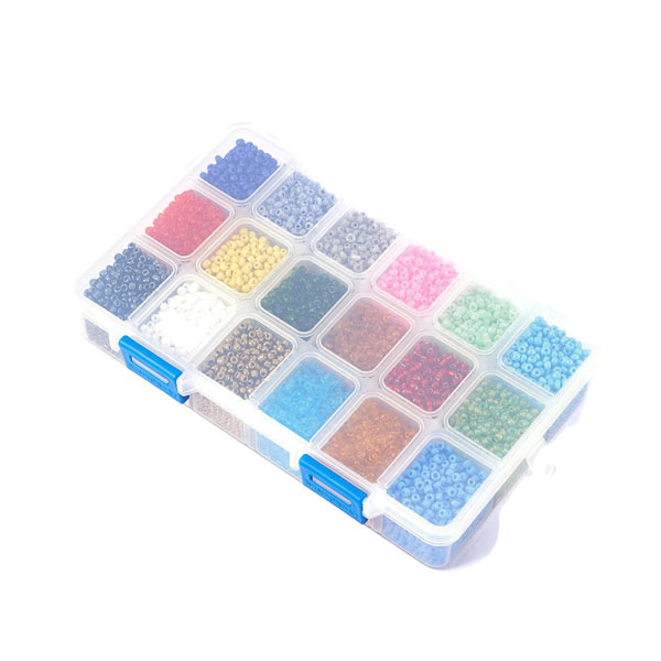 Seed bead mix in box, 3mm size #8, 18 different colors, ca. 9000 beads, 1 pc
