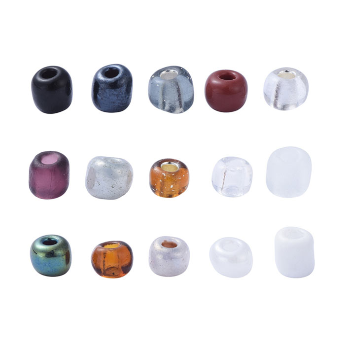 Seed bead mix in box, 4 mm, size #6, grey, brown and white, approx. 1500 beads