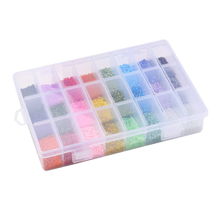 Seed bead mix in box, 2mm, Type A, #12, 24 mixed colors, ca. 14000 beads, 1 pc