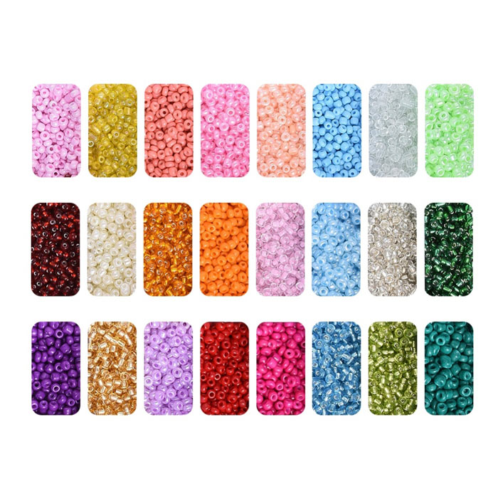 Seed bead set with cord and needle, 3mm size #8, 24 colors, ca. 5000 beads, 1 pc