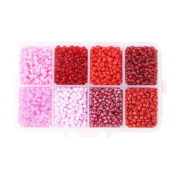 Seed bead mix in box, 3mm, size #8, reed and pink, ca. 4200 beads, 1 pc