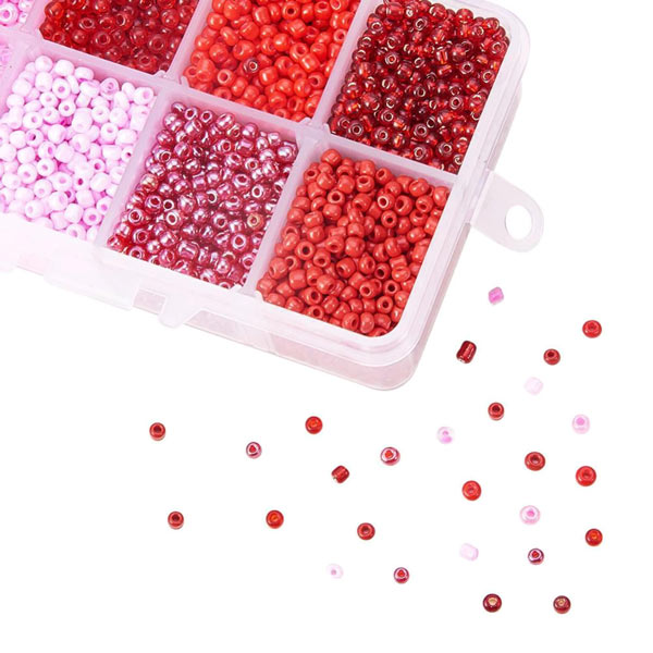 Seed bead mix in box, 3mm, size #8, reed and pink, ca. 4200 beads, 1 pc