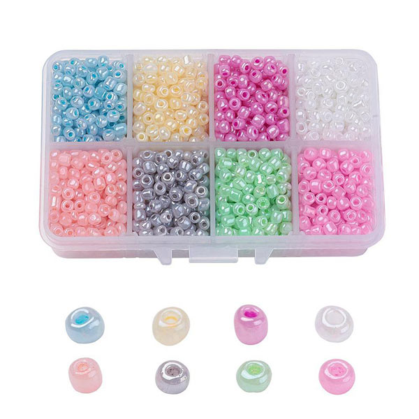 Seed bead mix, 4mm, size #6, mixed colors with shine, ca. 1900 beads, 1 pc