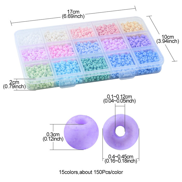 Seed bead mix in box, opaque pastel colours, 4 mm / #6, 15 different, approx. 2200 pcs