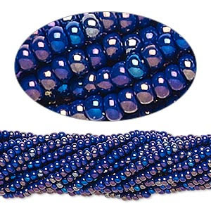 Glass seed bead, iridescent rainbow cobalt blue, opaque, 2x1.5 mm, 1900pcs.