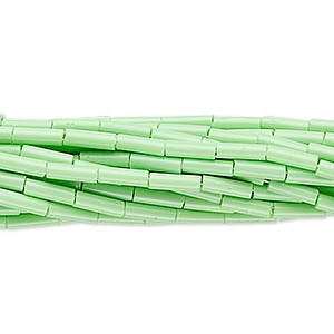 Glass bugle bead, oblong, opaque light green, 6x2 mm, 450pcs.
