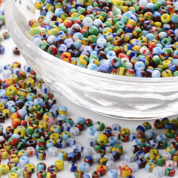 Striped glass seed bead, #8, colour mix, 3 mm, ca. 750 pcs.