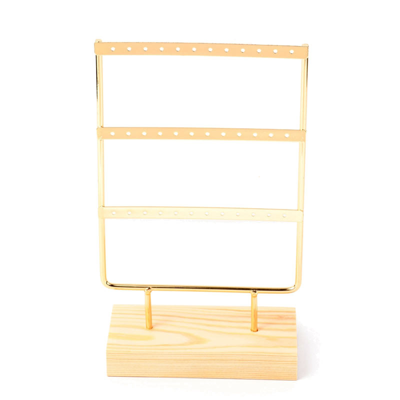 Jewellery stand, gold-coloured iron and pine, 36 holes, 15x25x7 cm, 1 pc