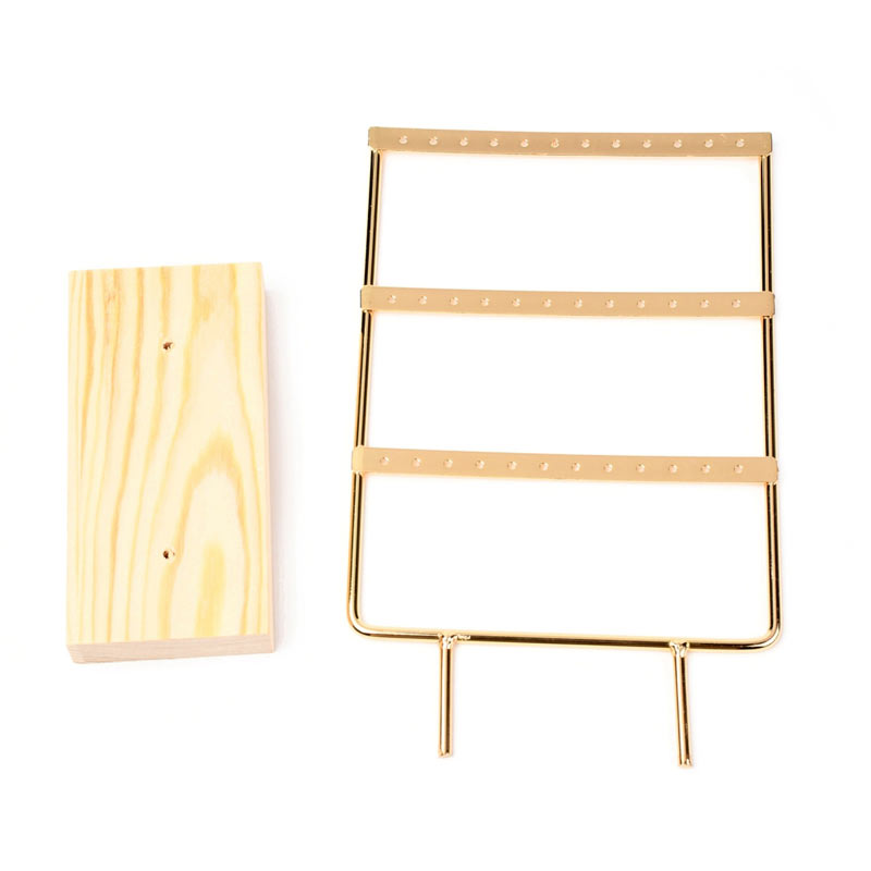 Jewellery stand, gold-coloured iron and pine, 36 holes, 15x25x7 cm, 1 pc
