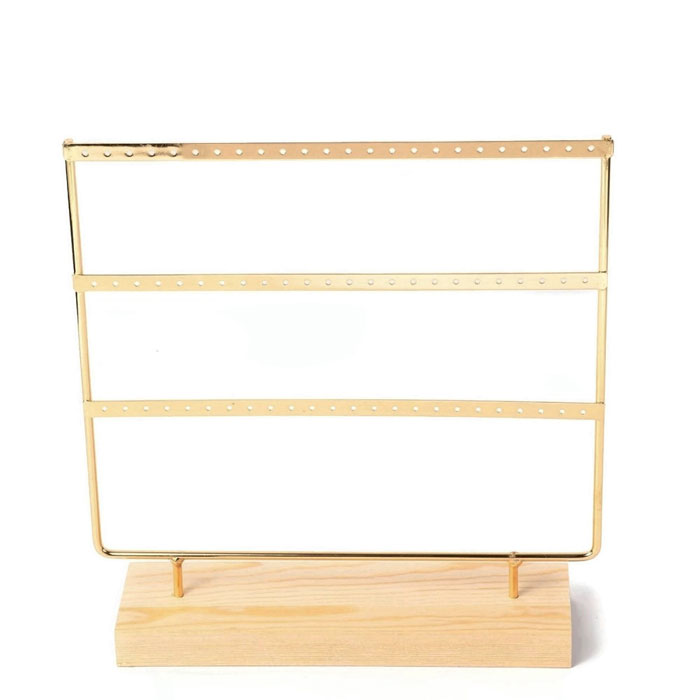 Jewellery stand, gold-coloured iron and pine, 69 holes, 30x27x7 cm