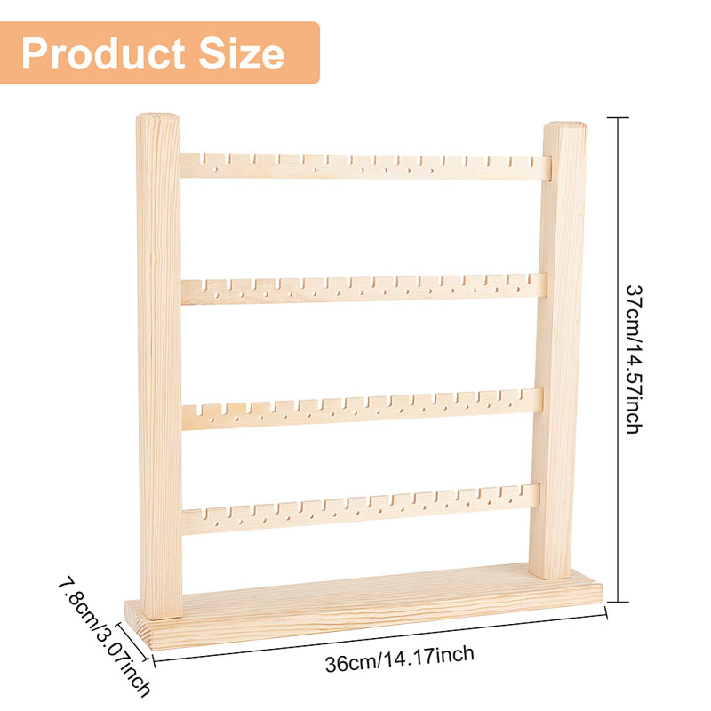 Jewellery stand, 4-racks, for earrings, necklaces etc. pine wood, 36x37x8 cm, 1 pc