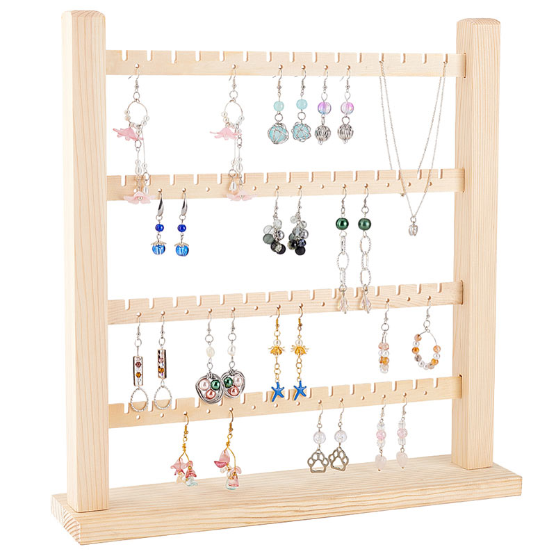 Jewellery stand, 4-racks, for earrings, necklaces etc. pine wood, 36x37x8 cm, 1 pc