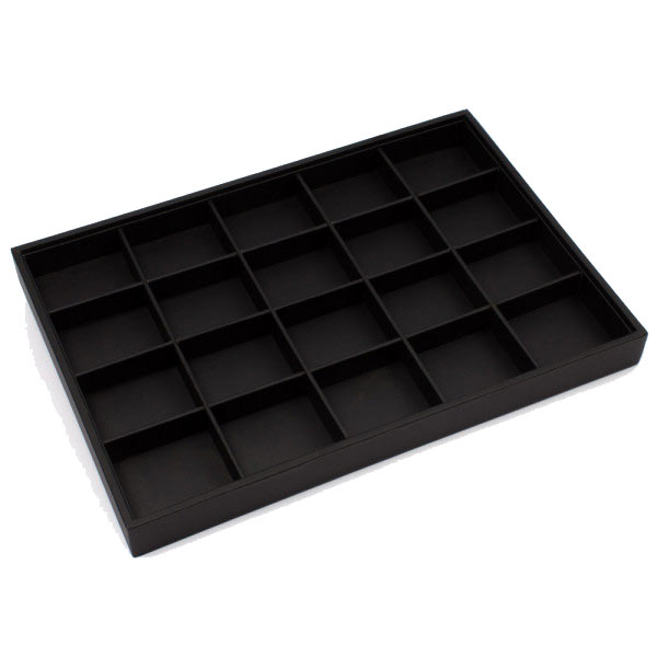 Display box, black leatherette with 20 compartments, 1pc.