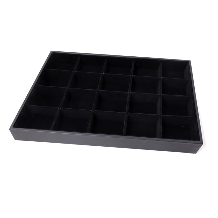 Display box for jewelry and beads, black velours, with 20 compartments, 1pc.