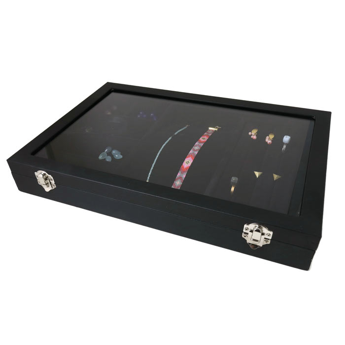 Display box with lid and black welvet, for rings, bracelets, earrings etc., 1 pc