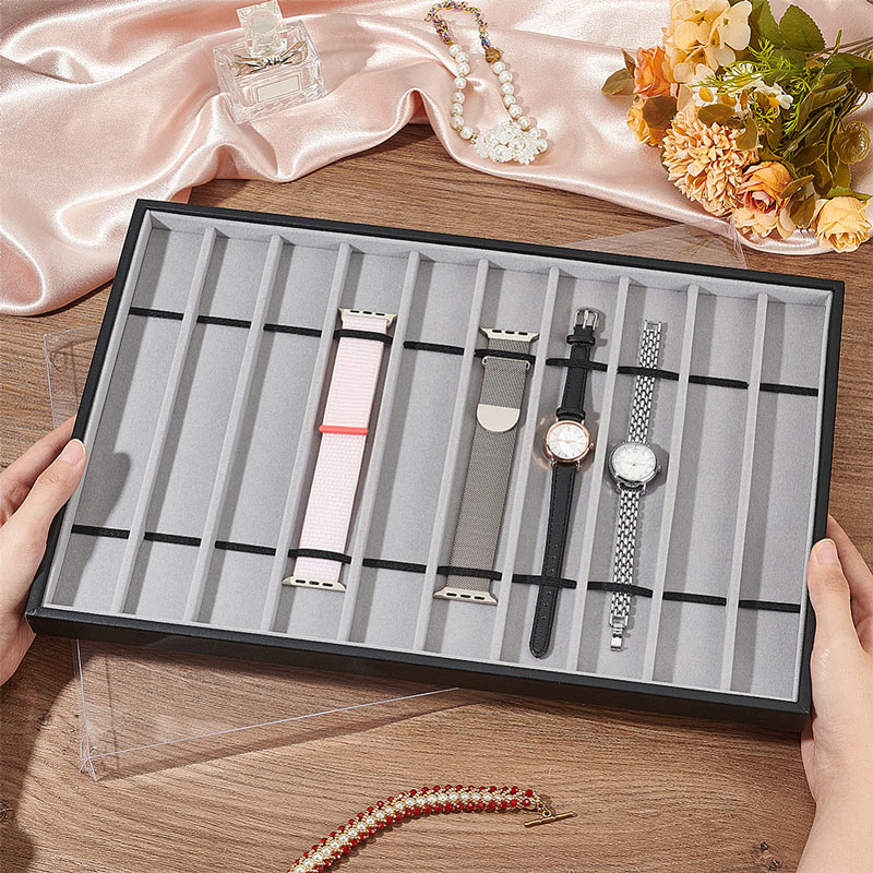 Display box with clear plastic lid and 10 oblong compartments, grey, 1 pc