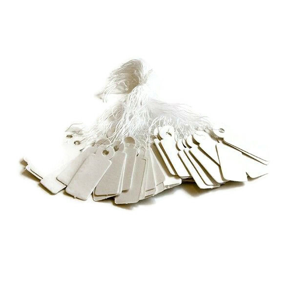 Price tags with string for hanging, white cardboard, cotton cord, 12x21 mm, 200 pcs
