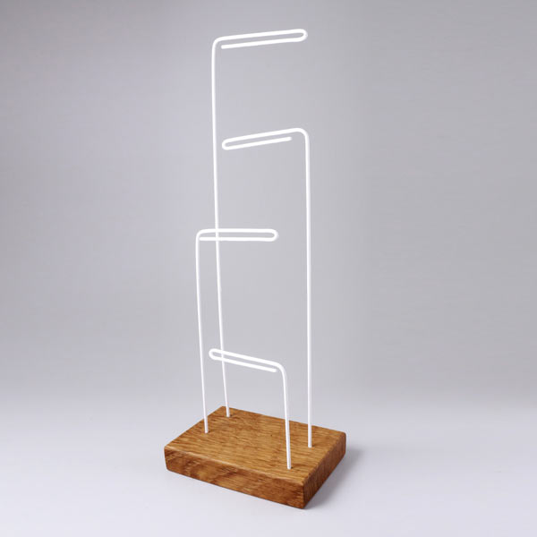 Jewelry display, Danish oak and 4 white metal rods, 29x11x7 cm, 1pc