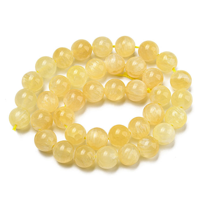 Honey Calcite, yellow, entire strand of beads, round bead, 10mm, 39pcs.