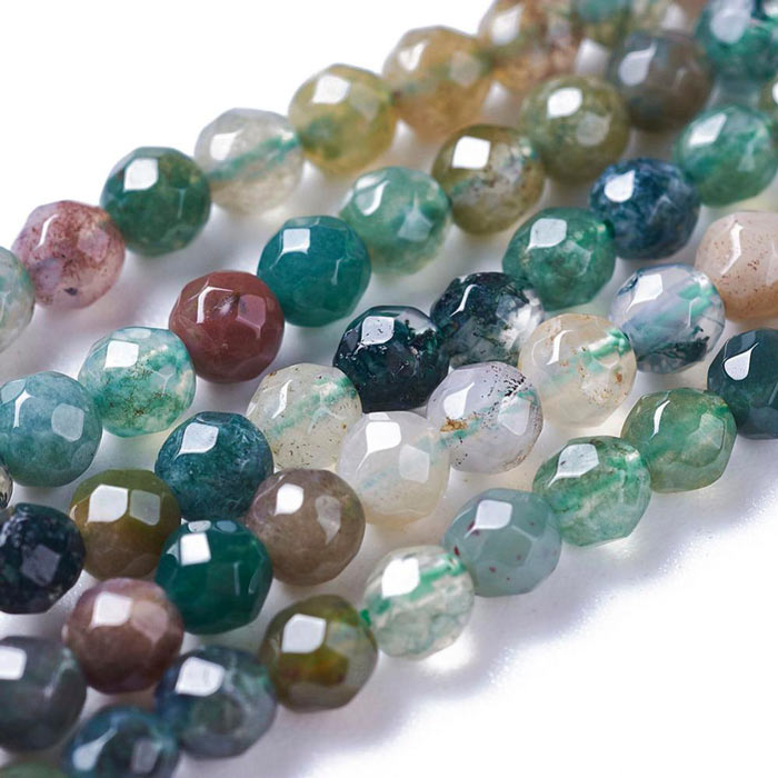 Dyed agate, mix, green and brown, full strand, faceted, round, 3mm ca. 130pcs