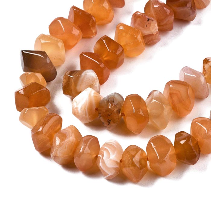 Botswana agate, orange colors, uneven faceted,  approx. 12x10 mm, 4 pcs