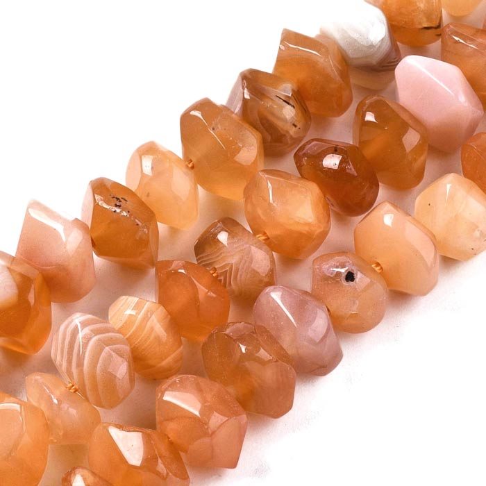Botswana agate, orange colors, uneven faceted,  approx. 12x10 mm, 4 pcs