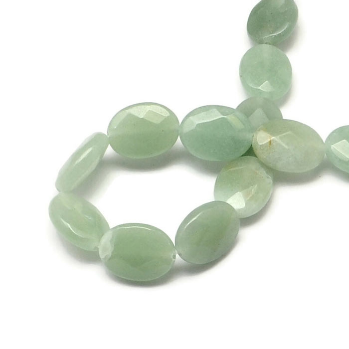 Green Aventurine, faceted oval natural pearls, 17x13x6mm, 2 pcs. 