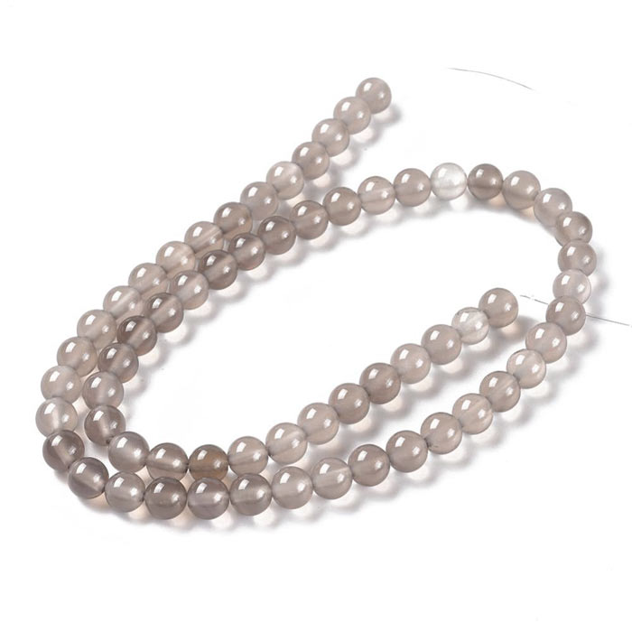 Grey agate, round bead, 6mm, 10pcs.