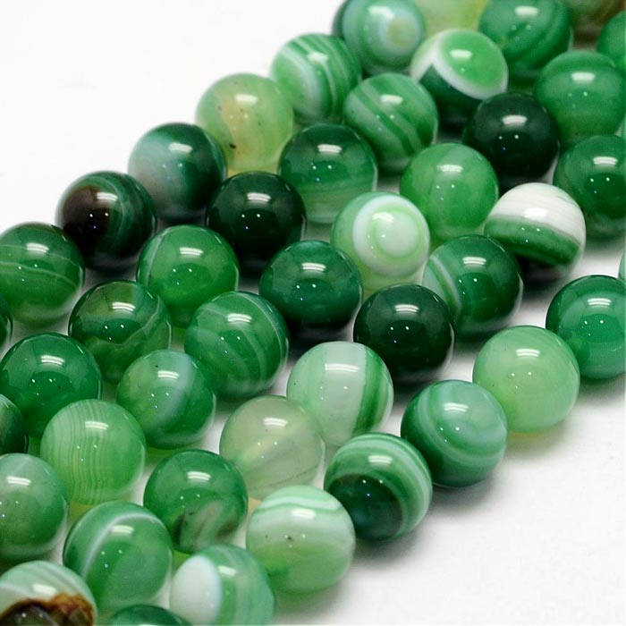banded agate, Dyed, green, round, 8mm. 10 pcs.