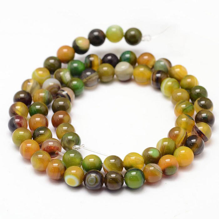 Banded agate, entire strand, faceted bead, yellow and green, round, 8mm, 49pcs.