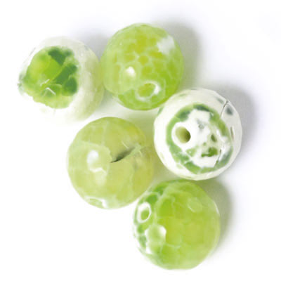 Cracked green agate, faceted, 12mm, 6pcs.