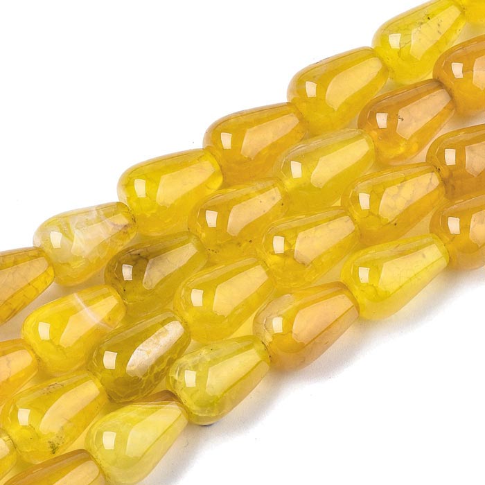 Cracked agate, yellow shades, drop, 14x9.5mm, 4pcs